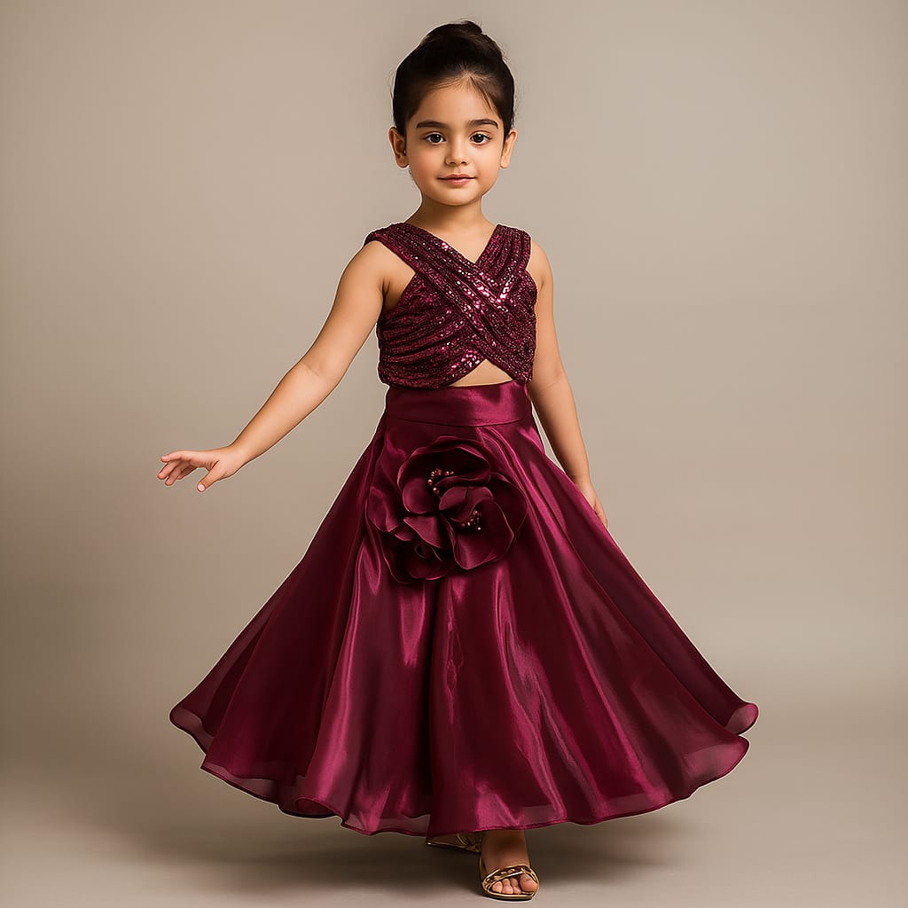 Pre Order: Sequin Embellished Halter Neck Top With Stiff Belt And Lehenga