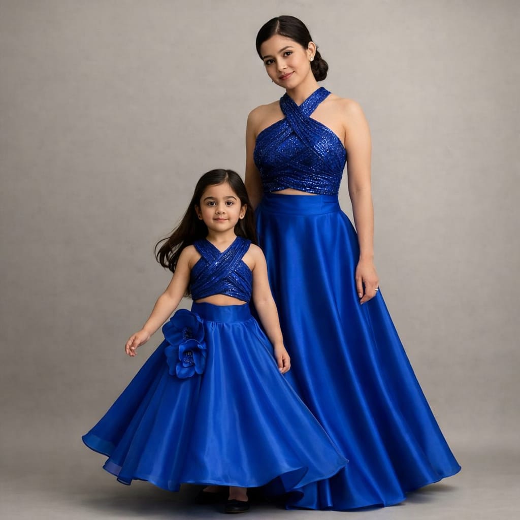 Pre Order: Sequin Embellished Halter Neck Top With Stiff Belt And Lehenga