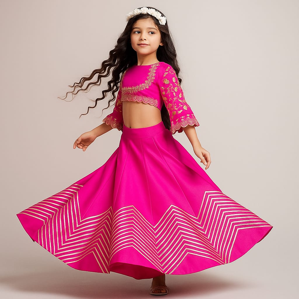 Pre Order:Zari Embroidery With Sequence Work On Blouse N Gota Detailing On Lehanga