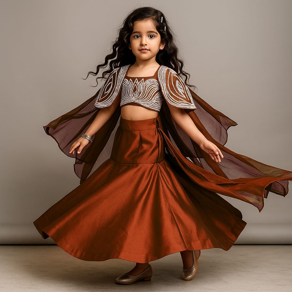 Pre Order:Moti Hand Work On Cape N Blouse With Fish Cut Lehanga