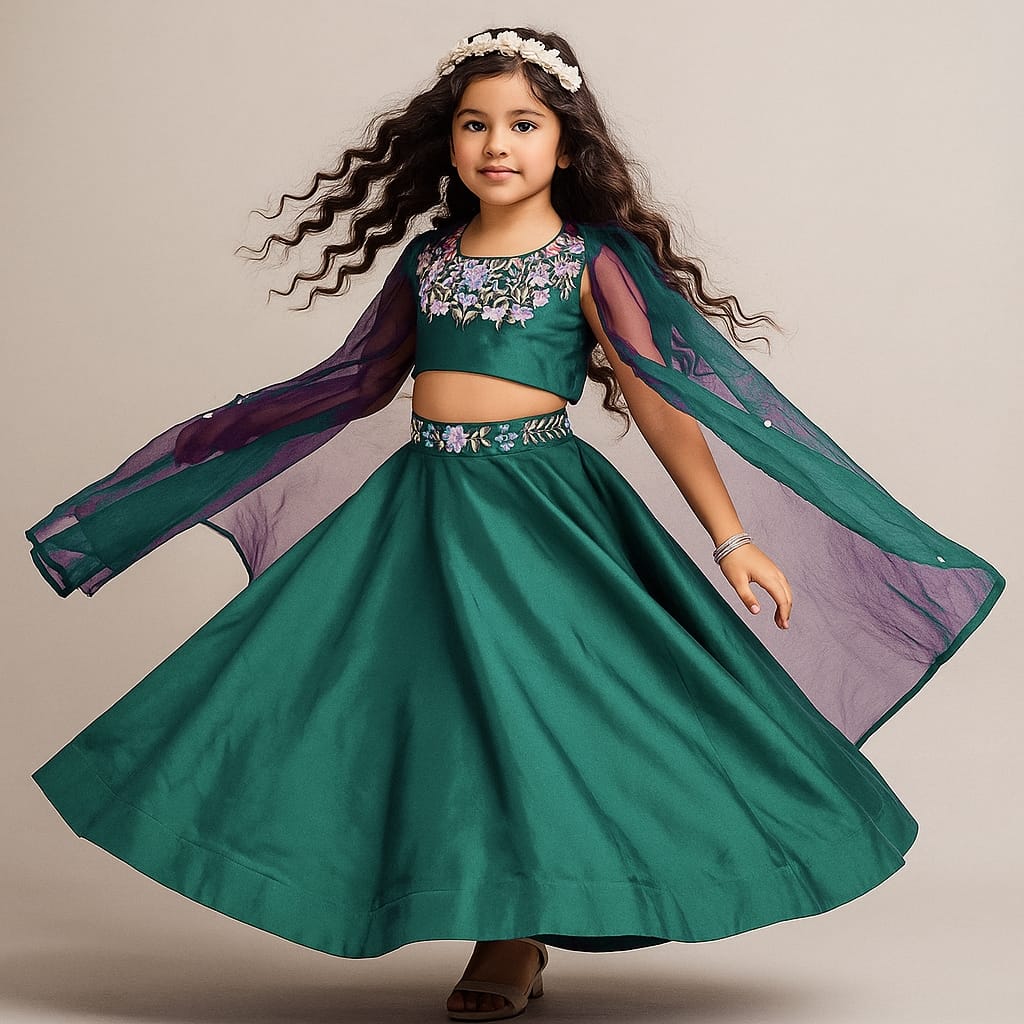 Pre Order :Thread Embroidery Blouse With Cape N Lehenga