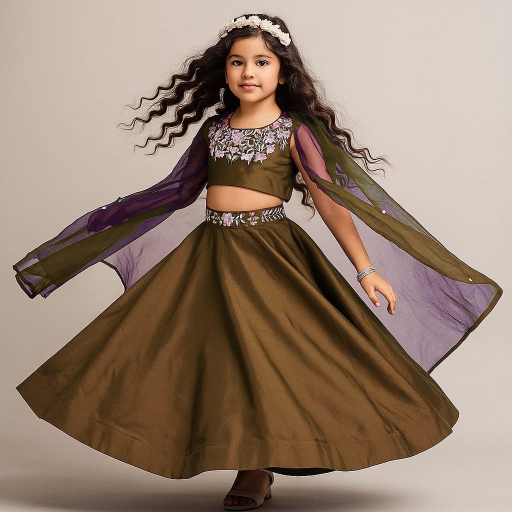 Pre Order :Thread Embroidery Blouse With Cape N Lehenga