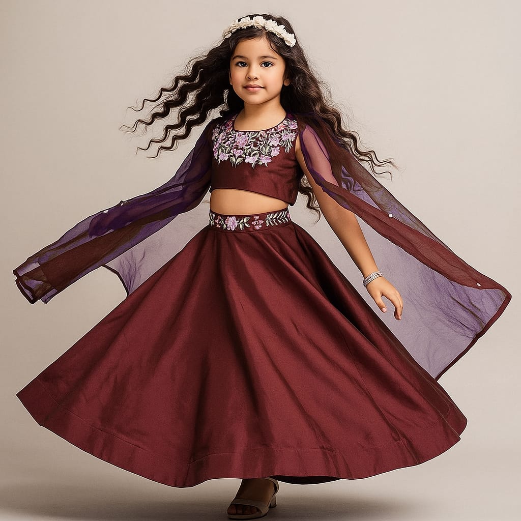 Pre Order :Thread Embroidery Blouse With Cape N Lehenga
