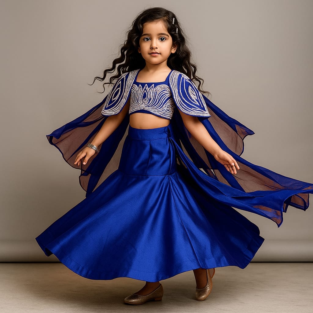 Pre Order:Moti Hand Work On Cape N Blouse With Fish Cut Lehanga