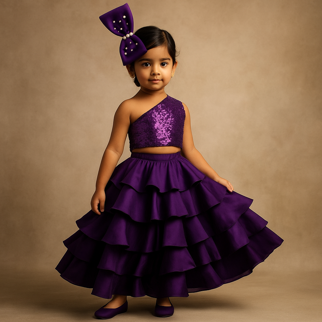 Pre Order: Big Bow Sequin Top With Frill Lehenga
