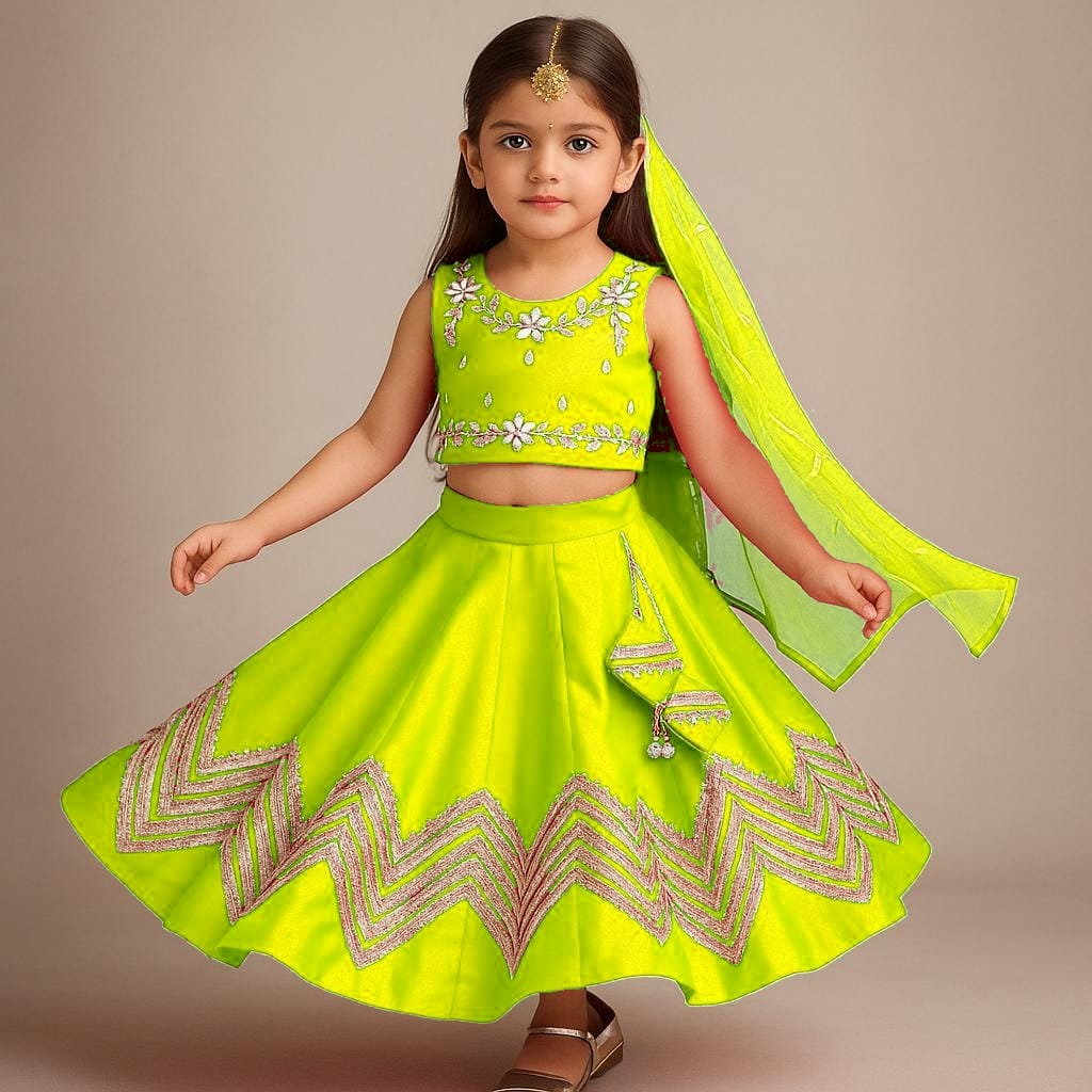 Pre Order: Gota Lace Enhanced Top And Lehenga With Net Dupatta