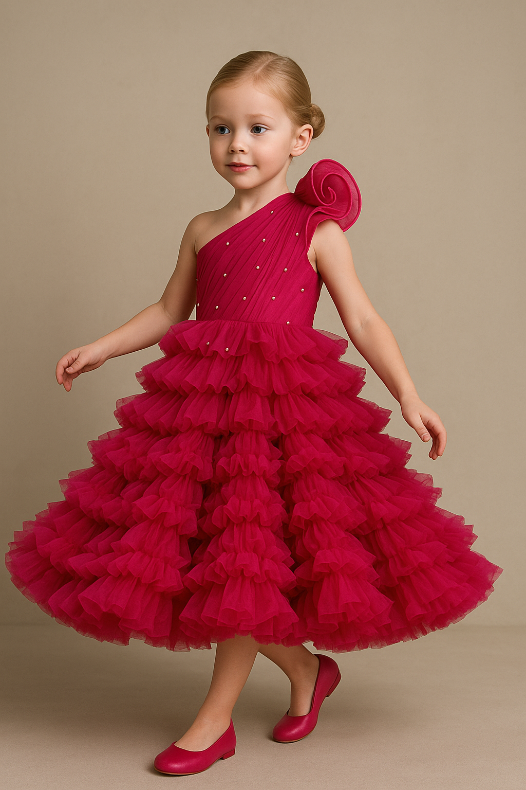 Pre order : Exclusive One Shoulder Ruffle Pearl Dress