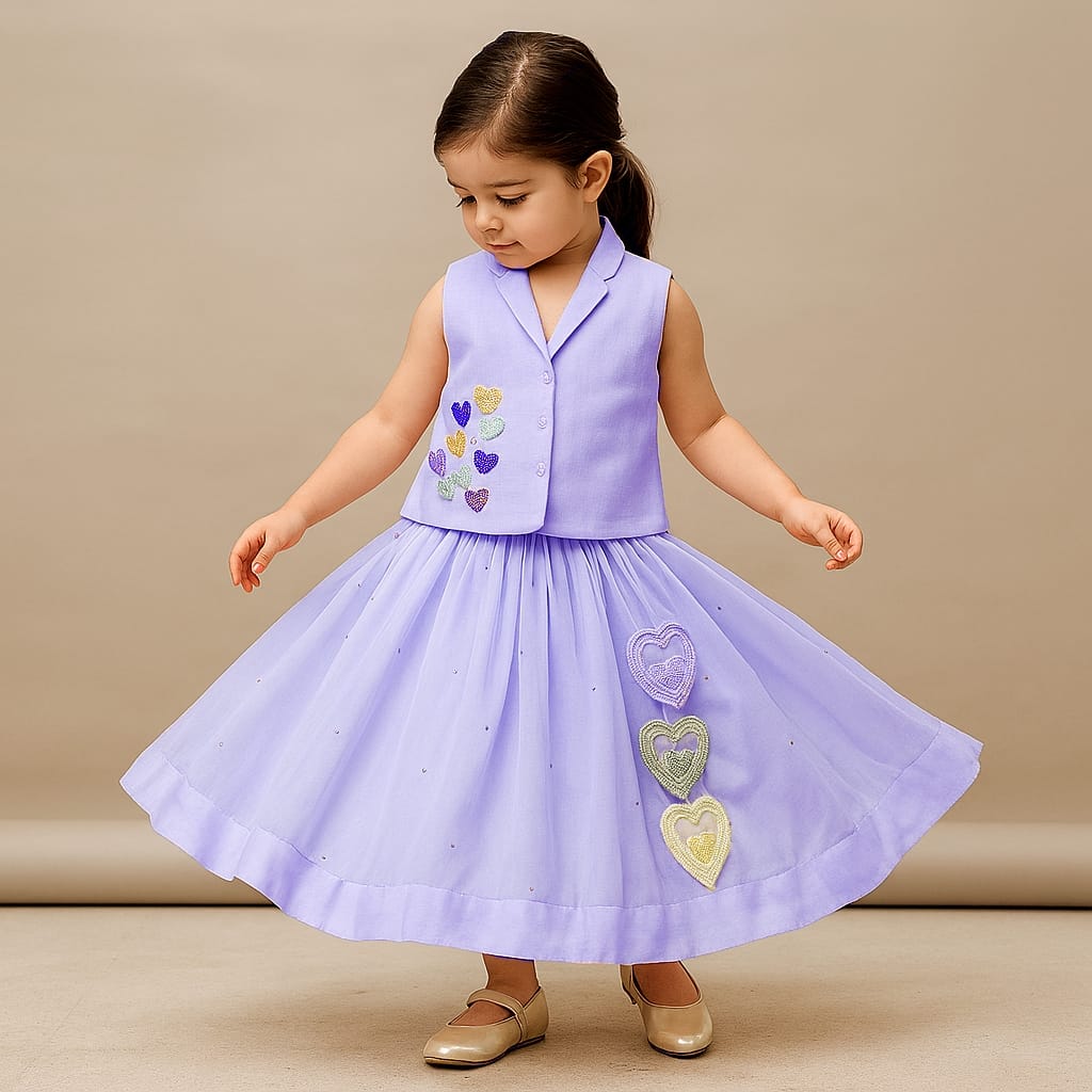 Pre Order: Tiny Hearts Embroidered Top And Lehenga