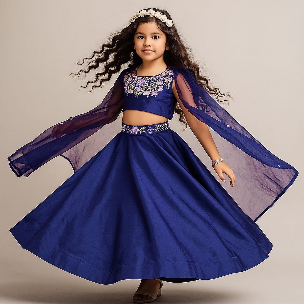 Pre Order :Thread Embroidery Blouse With Cape N Lehenga