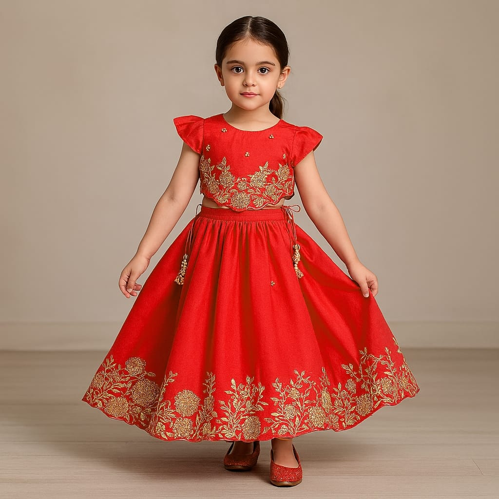 Pre Order: Embroidered And Embellished Top With Lehenga