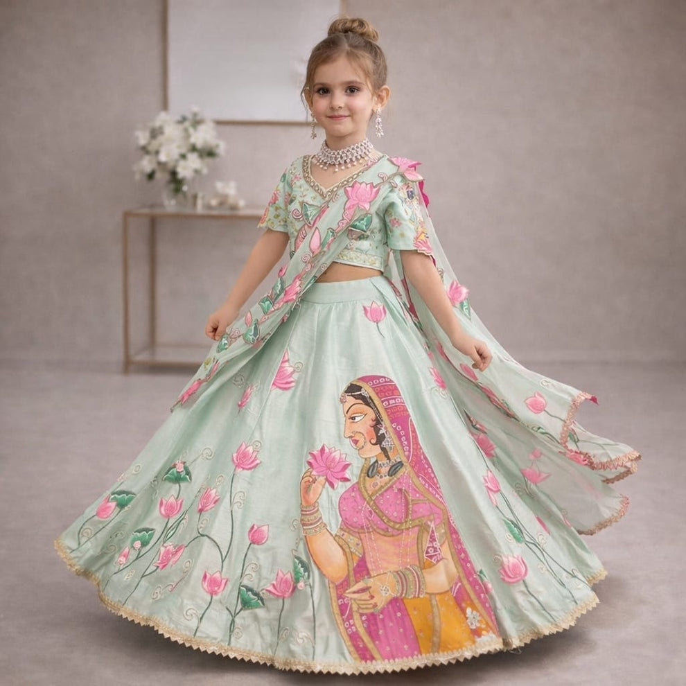 Pre Order: Rajkumari Lotus Printed Lehenga Set
