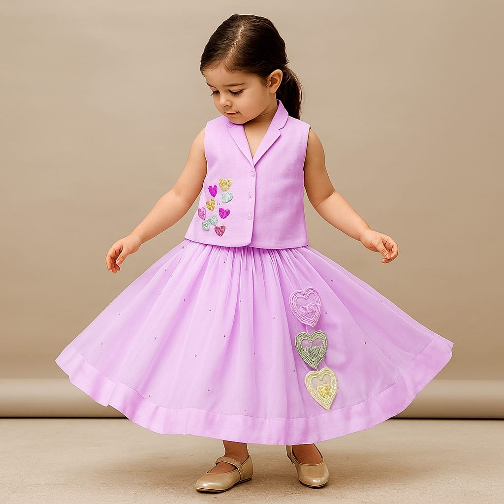 Pre Order: Tiny Hearts Embroidered Top And Lehenga