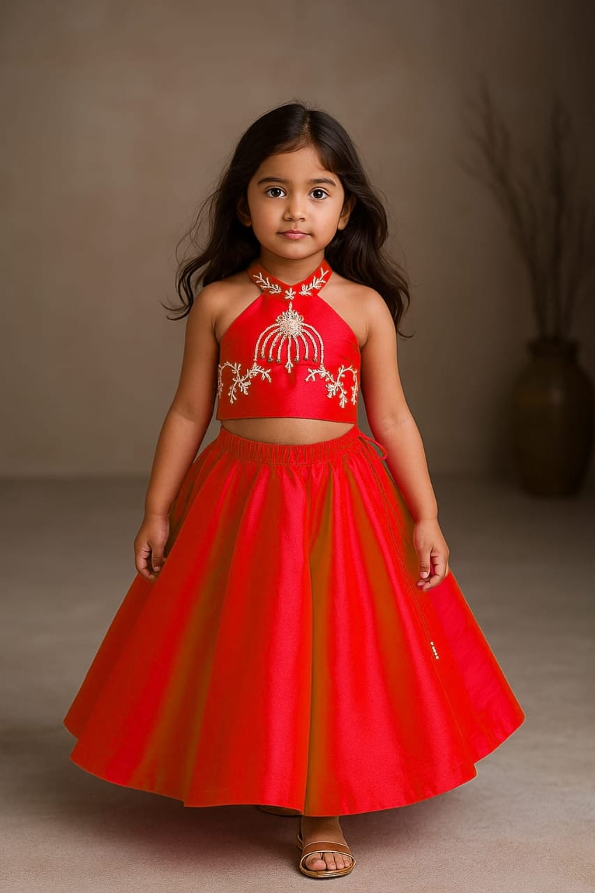 Pre Order: Halter Neck Top With Flared Lehenga