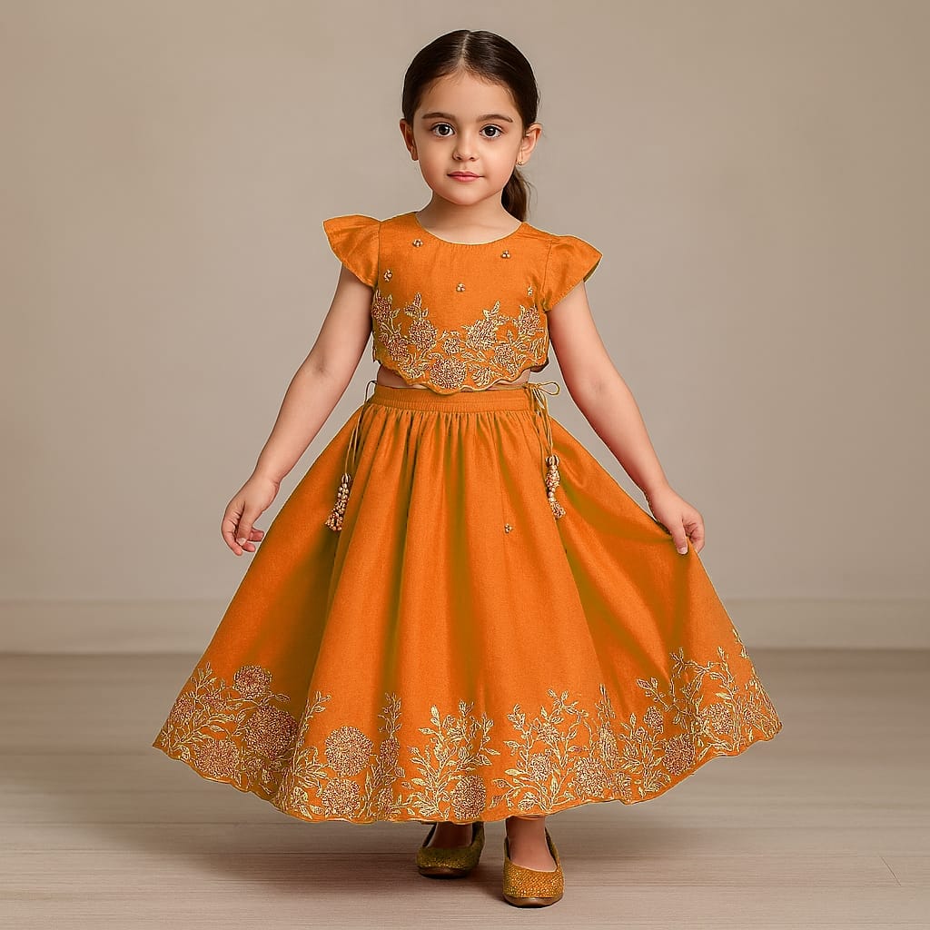 Pre Order: Embroidered And Embellished Top With Lehenga